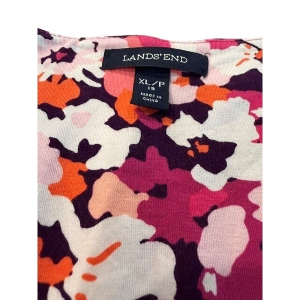 Lands End Womens Floral Faux Wrap Sleeveless Knit Dress Pink Orange XL 18 P EUC - Picture 3 of 6